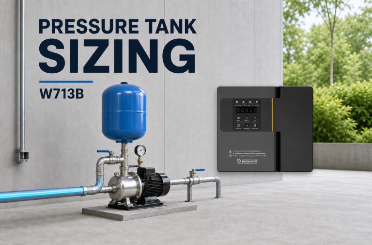 Pressure tank sizing for VFD pump system with W713B controller