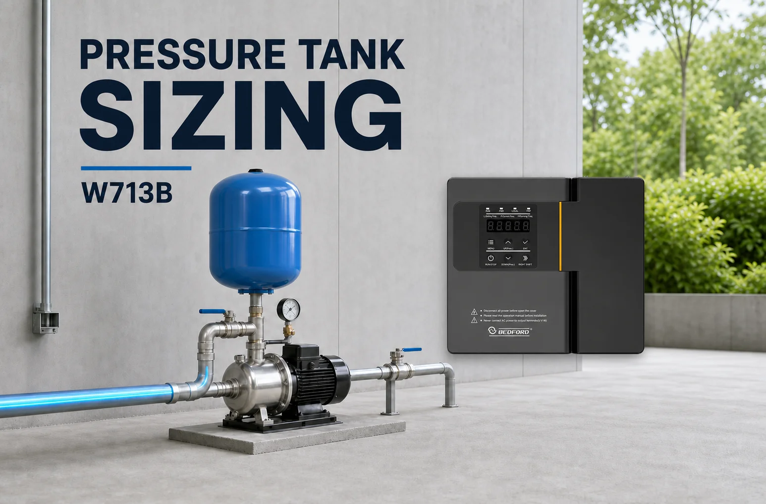 Pressure tank sizing for VFD pump system with W713B controller