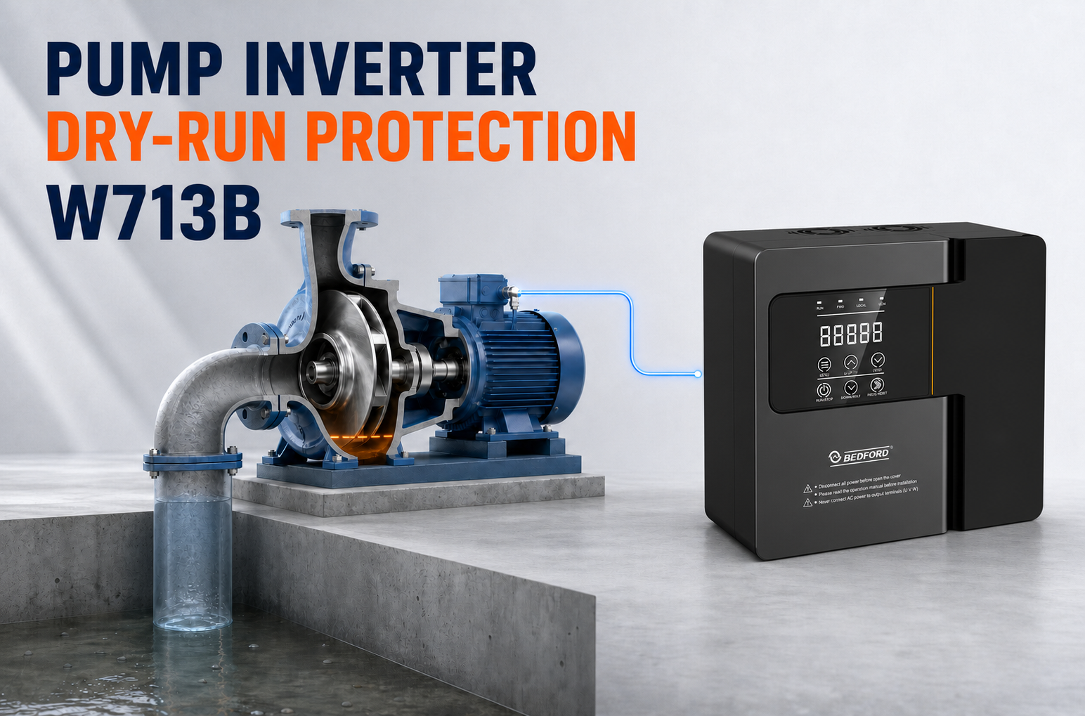 Pump inverter dry run protection commissioning test with BEDFORD W713B