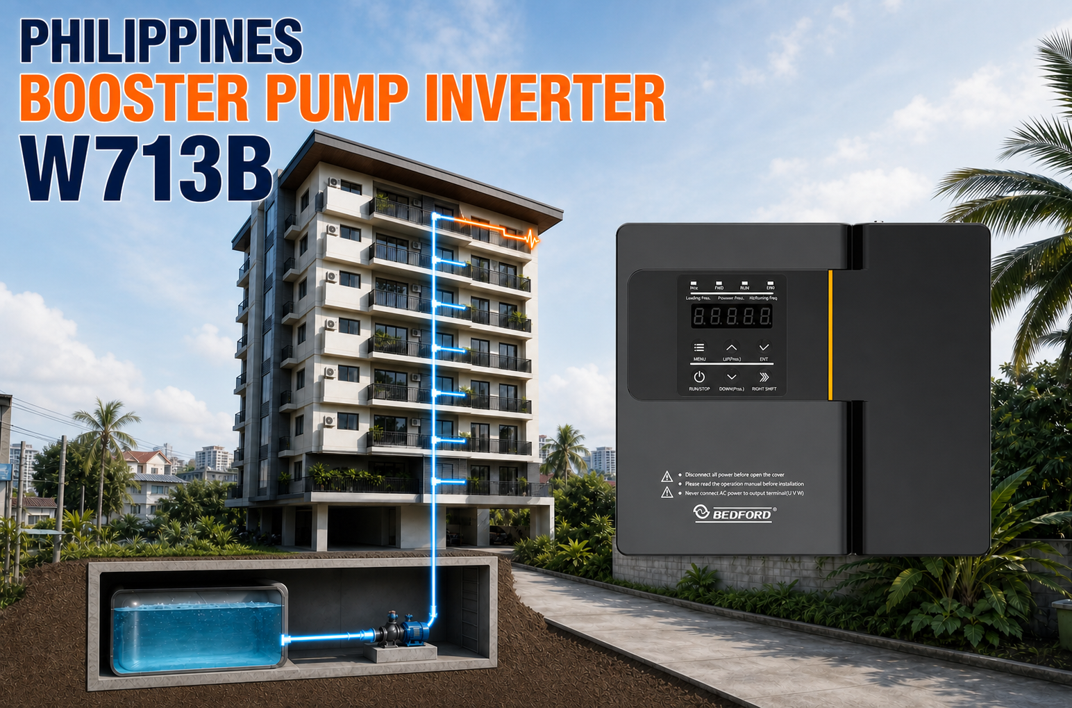 Philippines booster pump inverter diagnosis for apartment water pressure using W713B