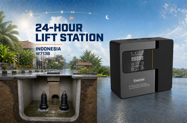 Indonesia sewage lift station VFD 24-hour operation with W713B
