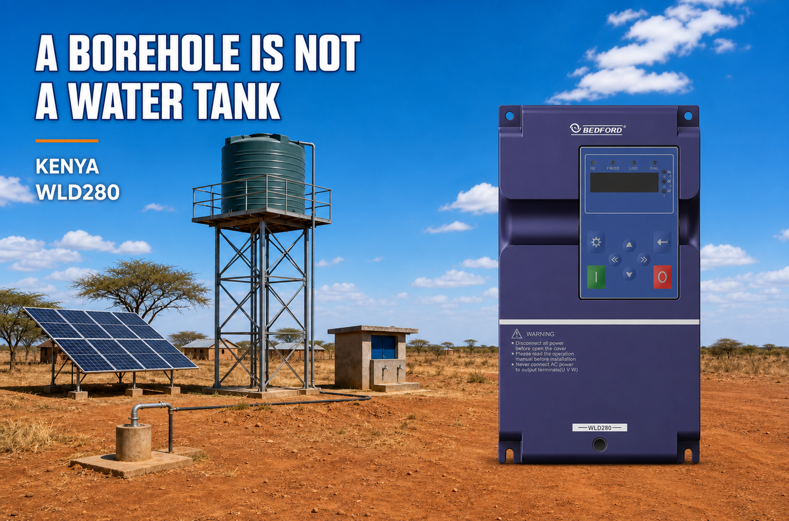 Kenya solar borehole pump inverter system with WLD280 and elevated tank