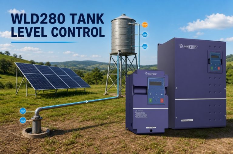 solar pump inverter tank level control with WLD280 source and storage sensors