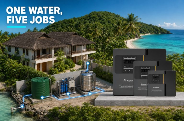 Philippines island hotel water pump system stages with BEDFORD W713B