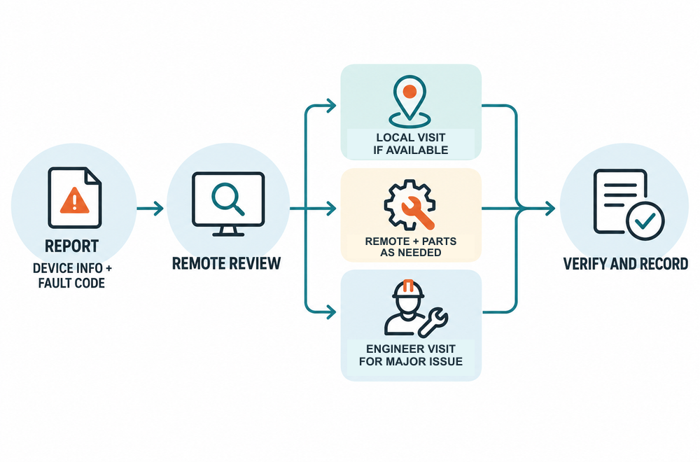 W713B fault report moves from evidence collection to remote diagnosis and case-specific repair