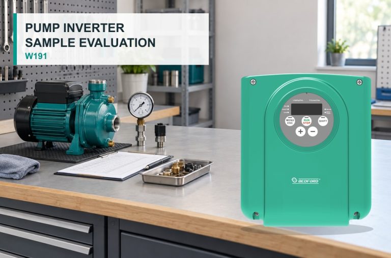 Pump inverter sample evaluation with a BEDFORD W191 controller, pump, and pressure sensor