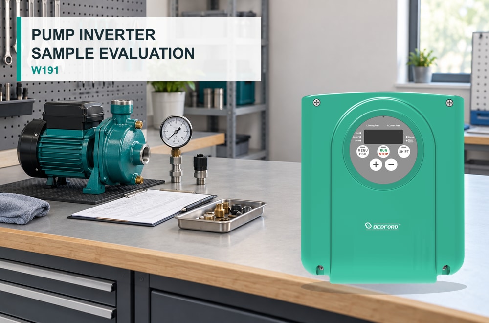 Pump inverter sample evaluation with a BEDFORD W191 controller, pump, and pressure sensor