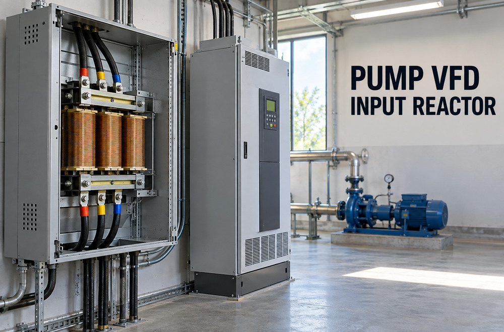 Pump VFD input reactor in a pump control room