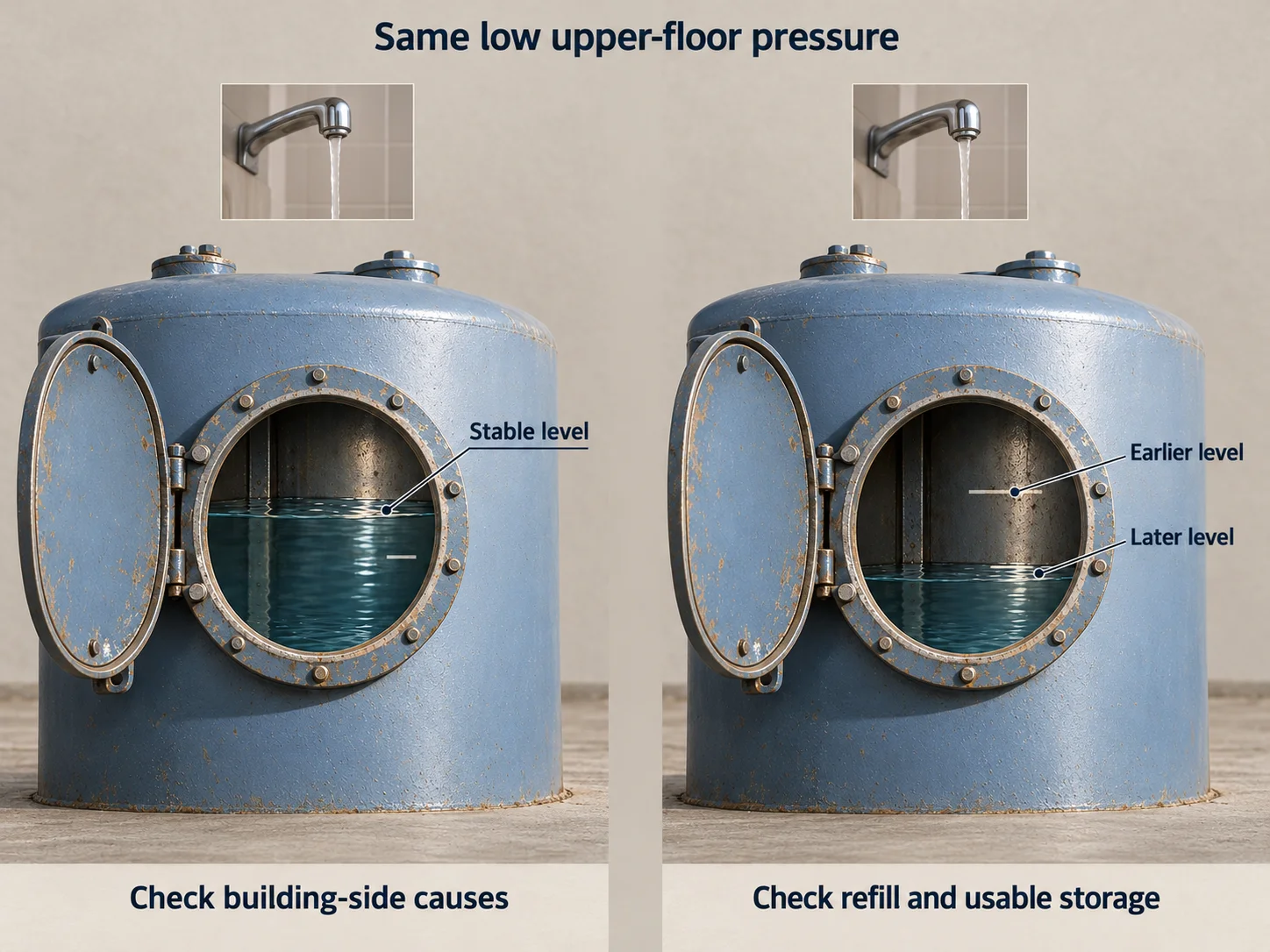 stable and falling tank levels